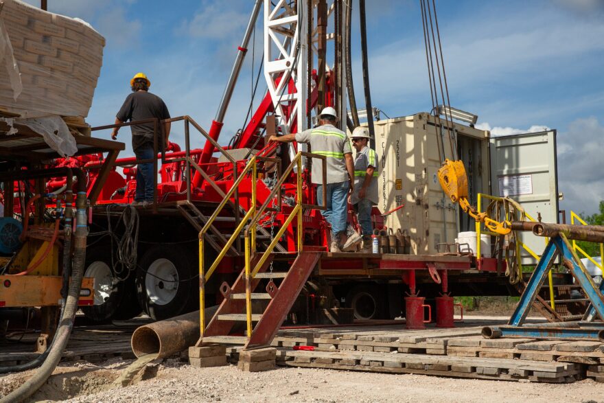 A crew with Weisinger drills an emergency water well for the city of Corpus Christi on March 31.