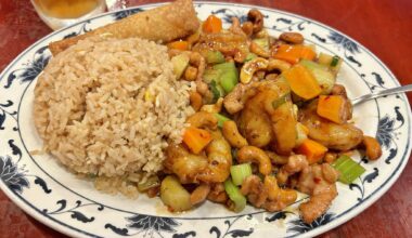 Pork and shrimp with cashews plate from Mencius Gourmet Hunan Restaurant.