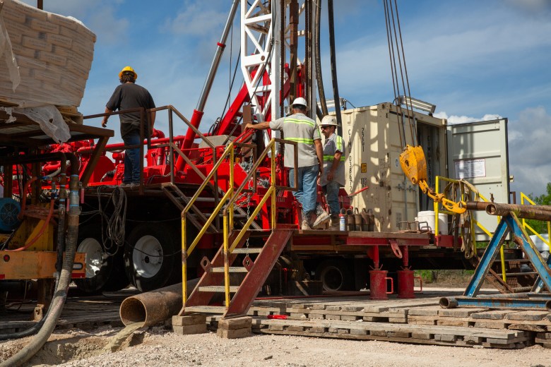 A crew with Weisinger drills an emergency water well for the city of Corpus Christi on March 31.