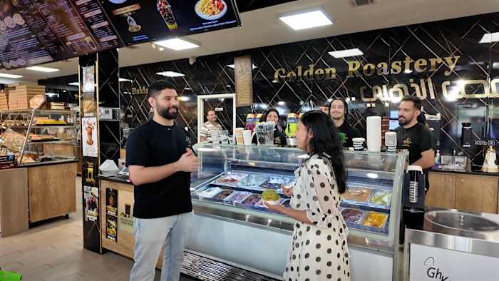 A popular Middle Eastern shop serving traditional desserts and coffee