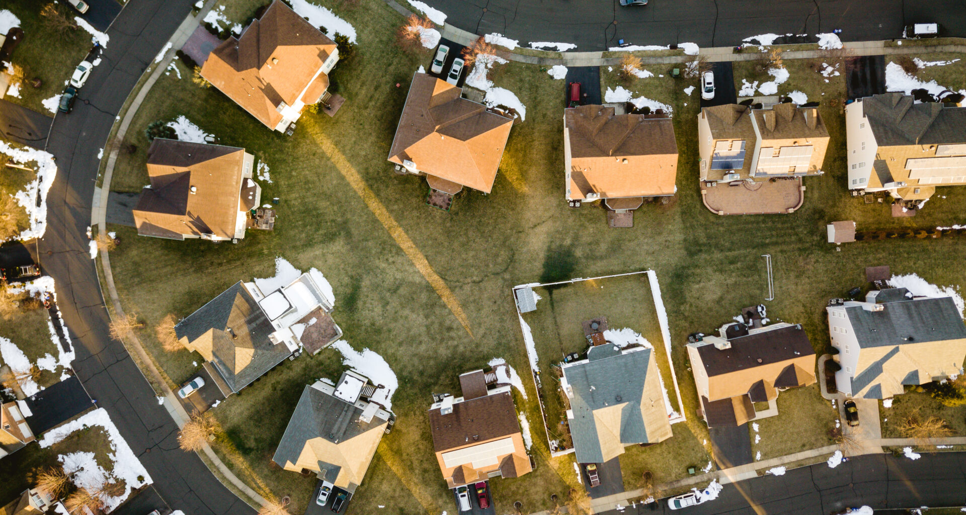 Aerial view of a residential neighborhood