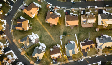 Aerial view of a residential neighborhood
