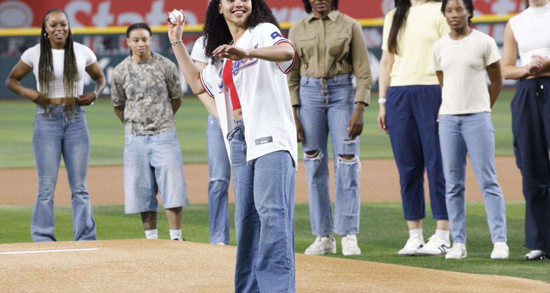 Azzi Fudd's D-FW initiation continues with first pitch at Rangers game