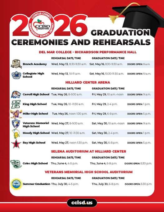 2026 CCISD Graduation Ceremonies and rehearsals