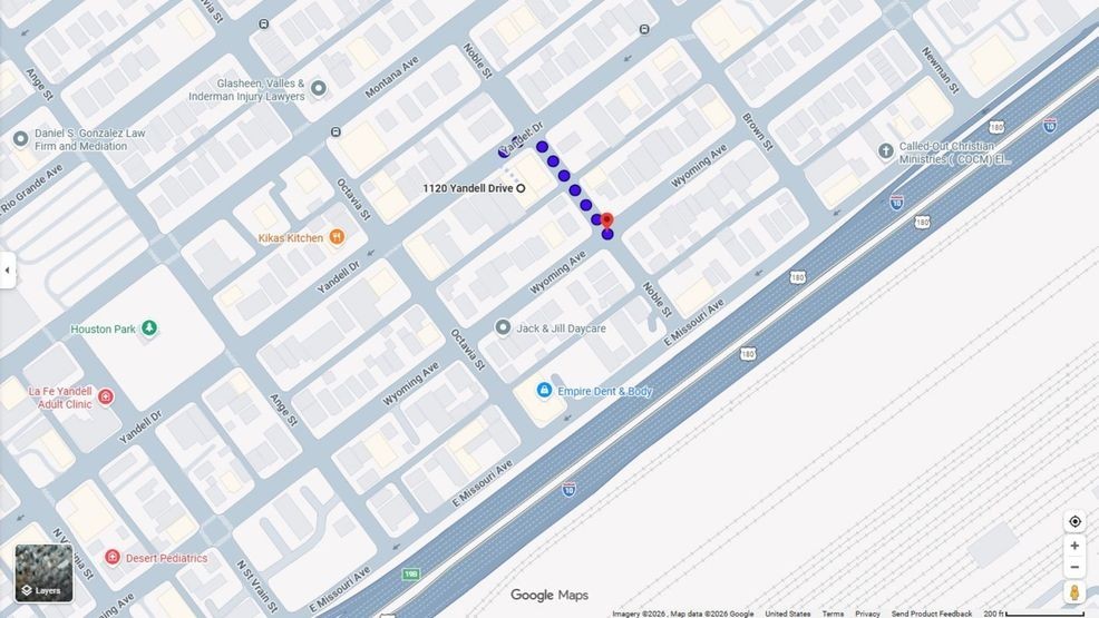 Google Maps shows the distance from where the suspect parked her car and the shop where she allegedly hid from the traffic stop. Credit: Google Maps