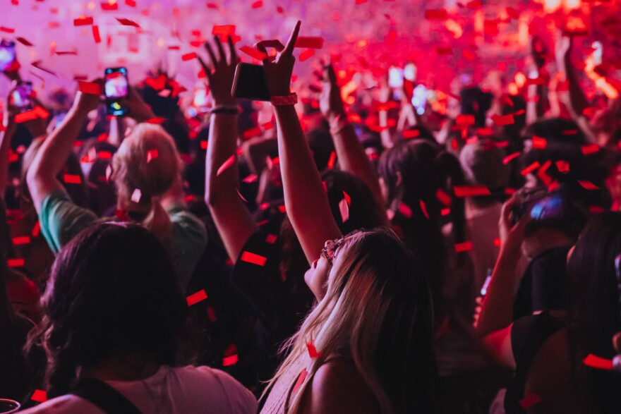 Confetti covers the crowd during the Paramore concert at the Moody Center in 2023.