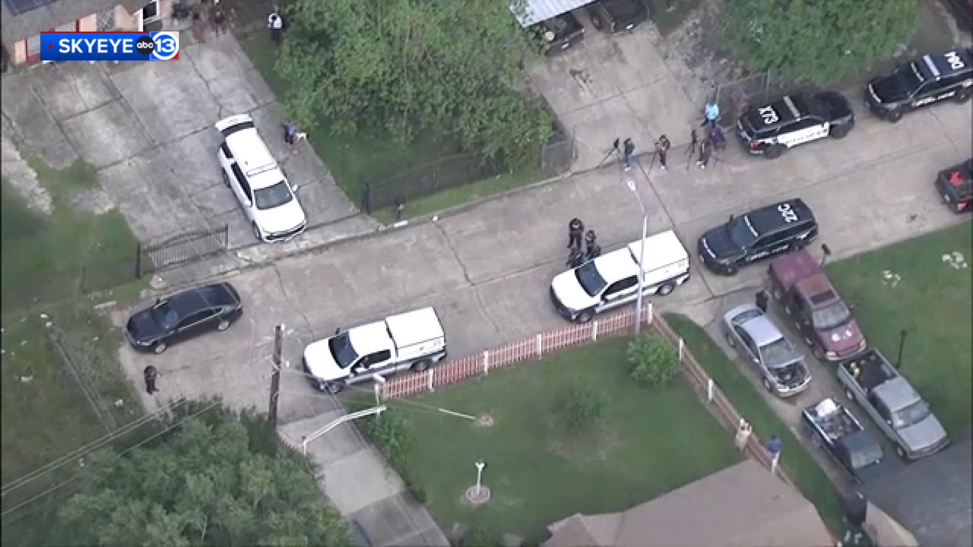 SkyEye flew over the scene on Wednesday afternoon, showing emergency crews responding to the scene where a dead body was found.