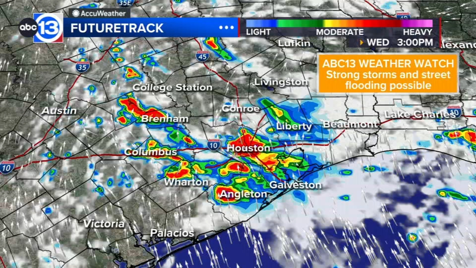 Houston Weather: Less rain overnight, ABC13 Weather Watch for strong storms tomorrow afternoon