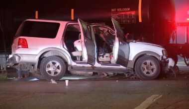Woman and two dogs expected to be OK after Union Pacific freight train clips car near downtown Houston on Sampson Street, HPD says