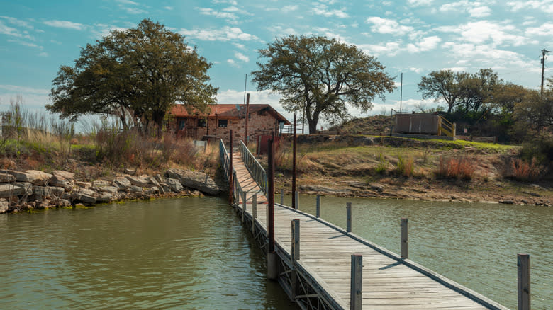 Wooden fishing pier at Lake Brownwood State Park, Texas