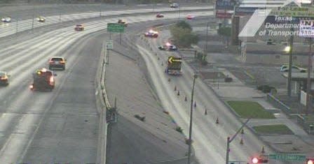 Gateway East Boulevard is closed as El Paso police investigate a fatal single-vehicle crash east of Geronimo Drive as traffic is diverted onto Interstate 10 on Saturday morning, April 18, 2026.