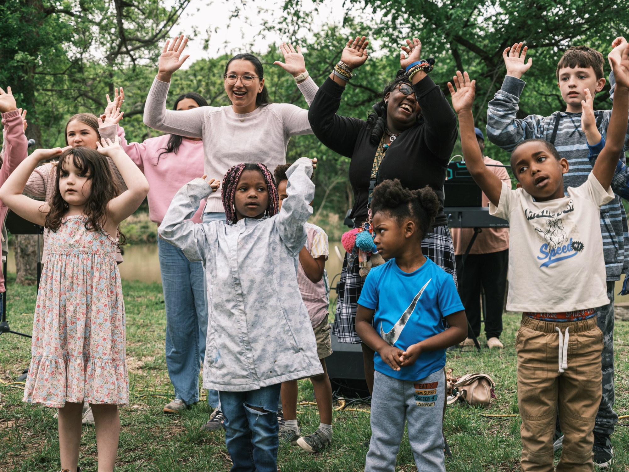 Children perform during Church Under the Bridge’s annual Easter service along the Middle Bosque River.