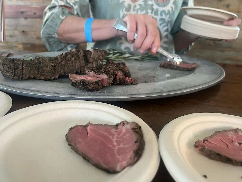 Mesquite-smoked peppered beef tenderloin from Perini Ranch Steakhouse at Fort Worth Food and Wine Festival’s Main Event.