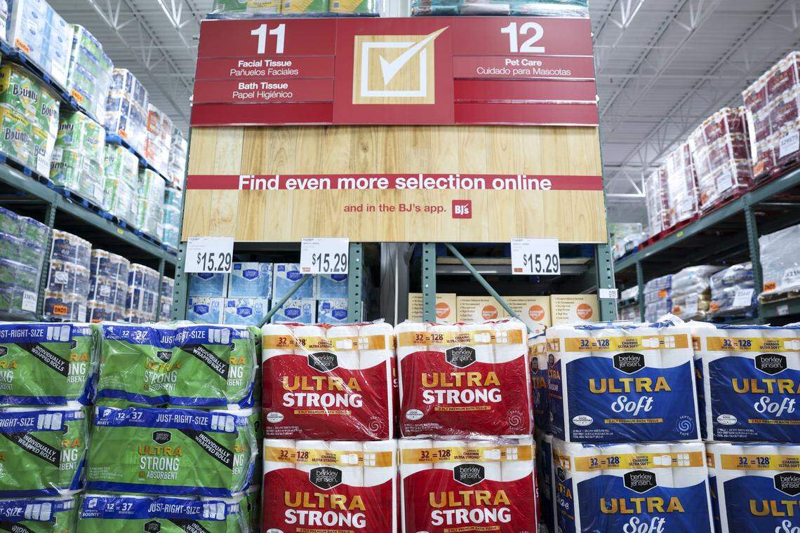 BJ's Wholesale Club’s private-label brand, Berkley Jensen, in items like toilet paper and paper towels at a lower cost than name brand competitors.