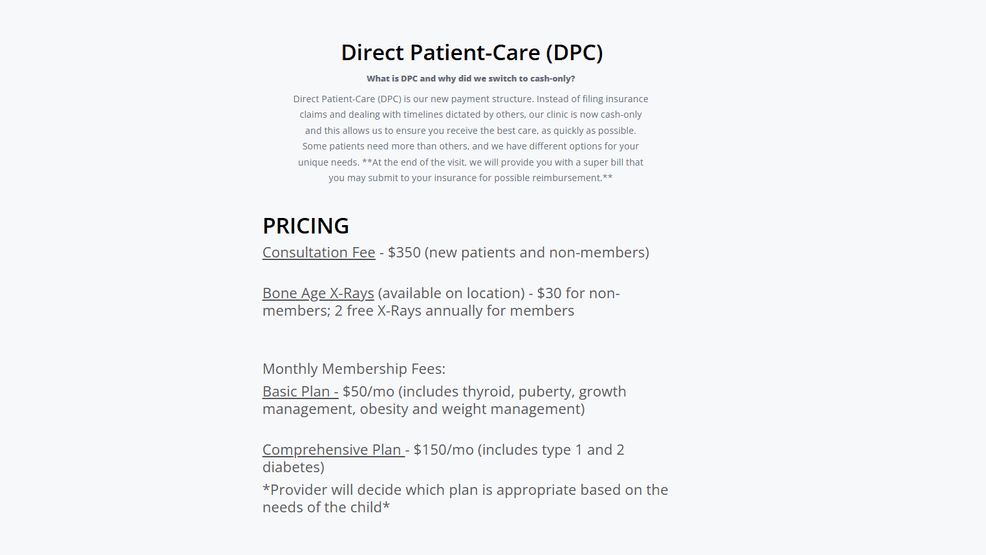 Updated pricing for Dr. Hector Granados office. (Credit: Dr.Granados.com)