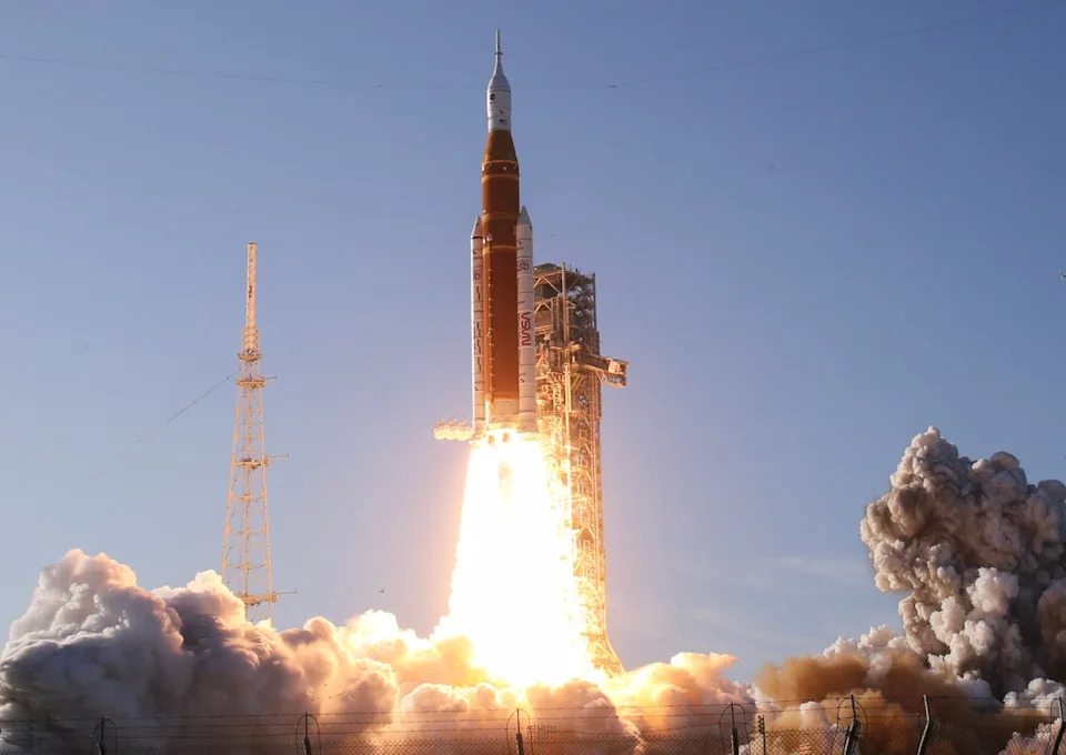 NASA's Artemis II Space Launch System rocket and Orion spacecraft lift off from Florida’s Kennedy Space Center Wednesday. The four astronauts had to work to fix toilet problems on the spacecraft just hours later (Getty Images)