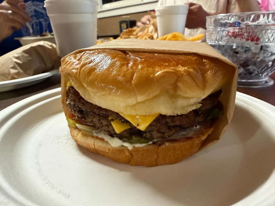 Double cheeseburger at Top of the Hill Greasy Burgers in Bryan, Texas. (Peter L. Scamardo II/MySA)