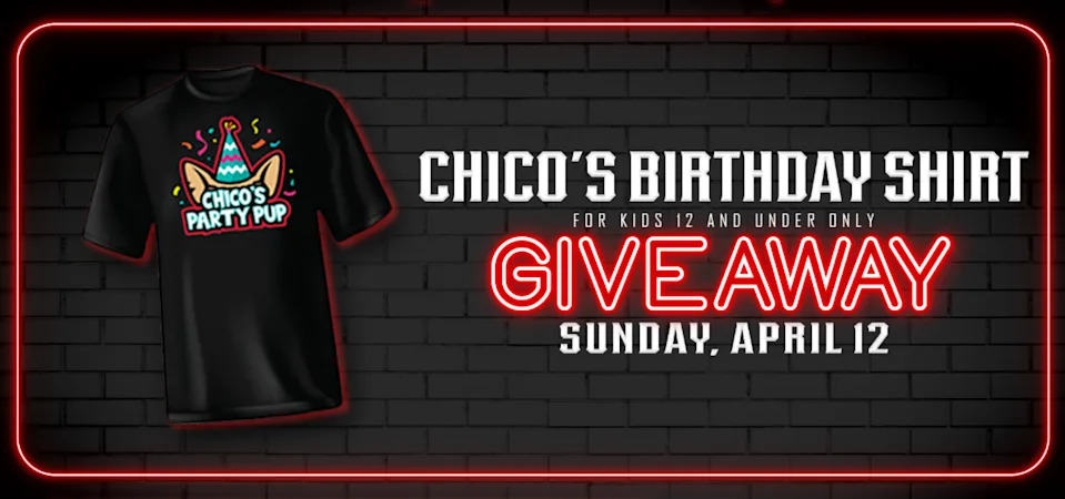 The first 1,000 kids will get the Chico's Birthday Shirt on game day, Sunday, April 12.