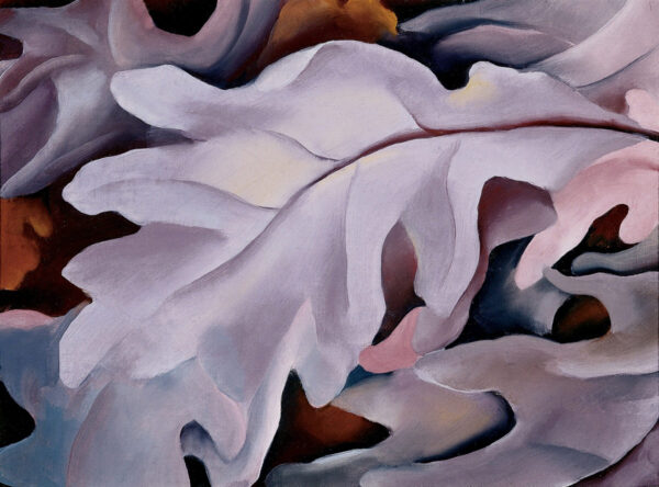 A painting by Georgia O'Keeffe of purple leaves.