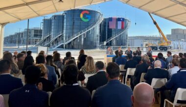 Federal, state and local leaders as well as Google representatives gathered at the Midlothian Google Data Center for the Nov. 14 announcement about Google's investment in Texas. (Shelbie Hamilton/Community Impact)