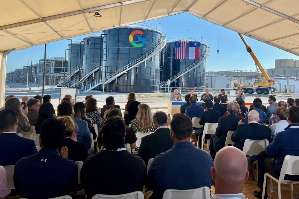 Federal, state and local leaders as well as Google representatives gathered at the Midlothian Google Data Center for the Nov. 14 announcement about Google's investment in Texas. (Shelbie Hamilton/Community Impact)