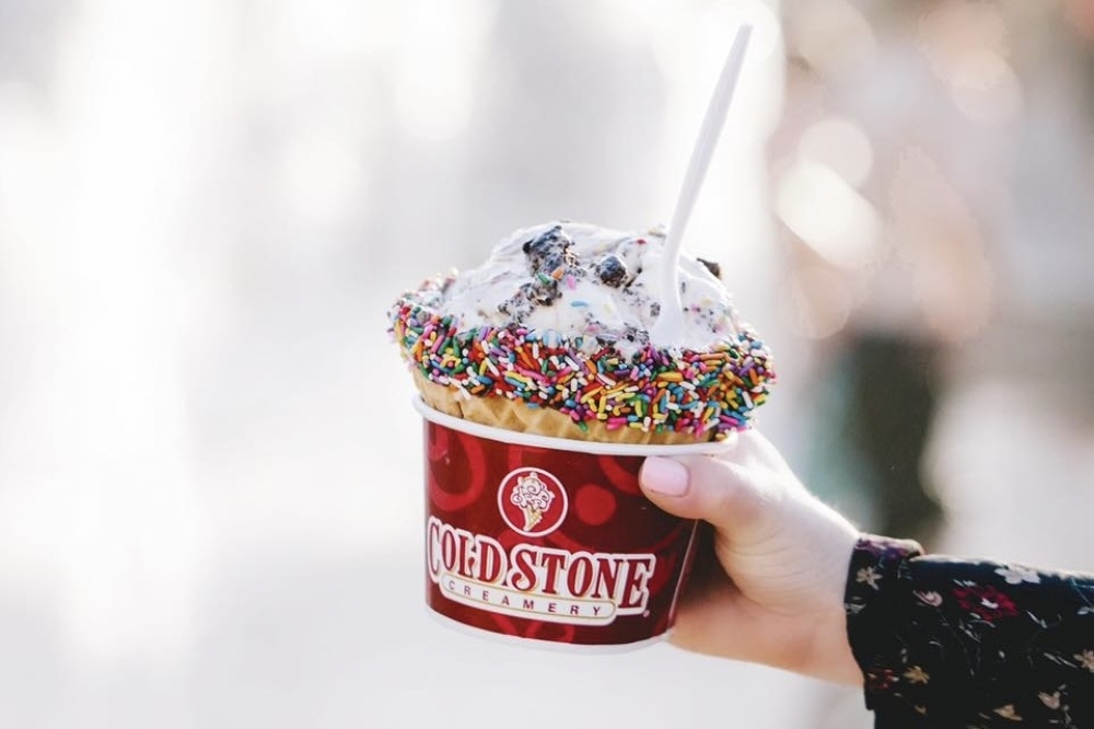 The dessert chain is known for preparing its ice cream on a frozen granite countertop. (Courtesy Cold Stone Creamery)