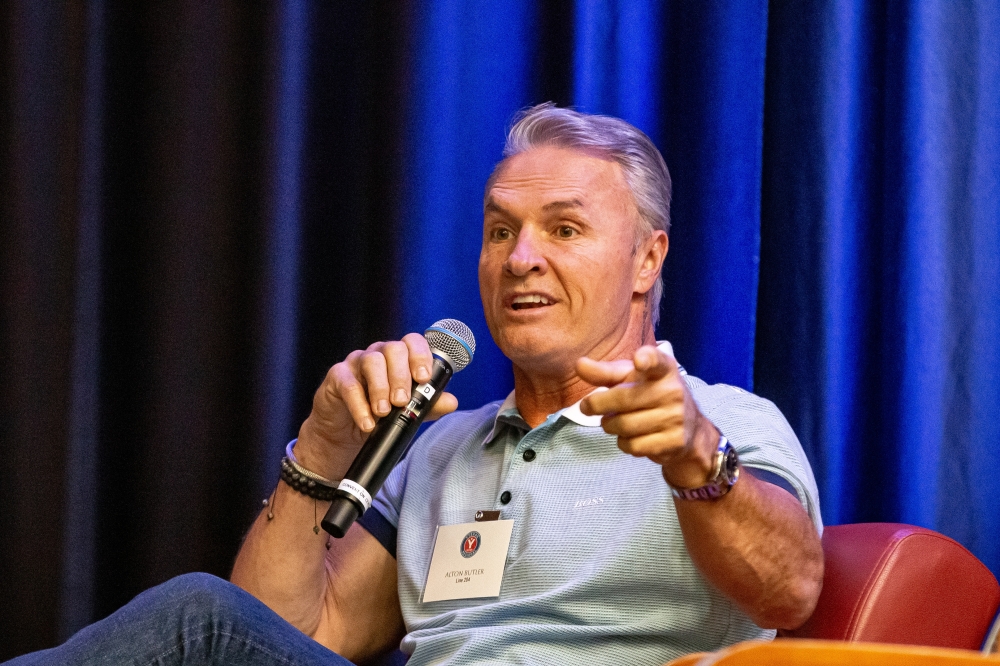 Alton Butler, owner and CEO of 204 Texas, speaks about how communities surrounding studios benefit from the film industry during a March 26 networking event in Bastrop. (Joel Valley/Community Impact)