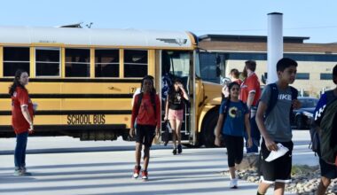 bus with students outside