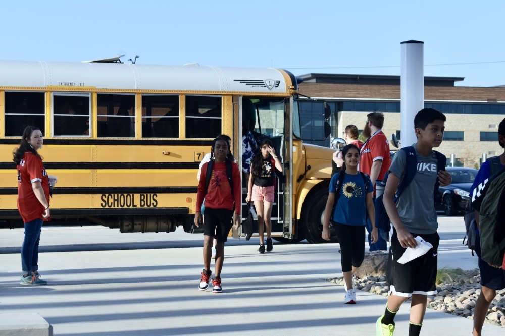 bus with students outside