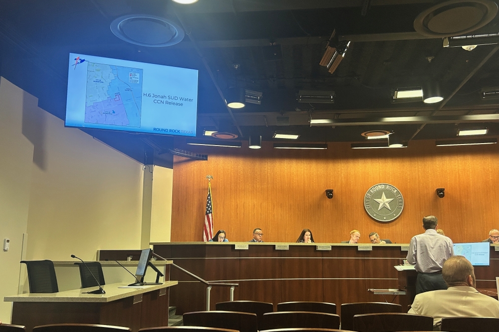 Round Rock Public Works Director Michael Thane presented information about the proposed service area transfer April 9. (Brooke Sjoberg/Community Impact)