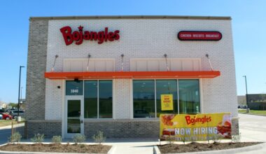 Exterior of a freestanding building featuring Bojangles signage.