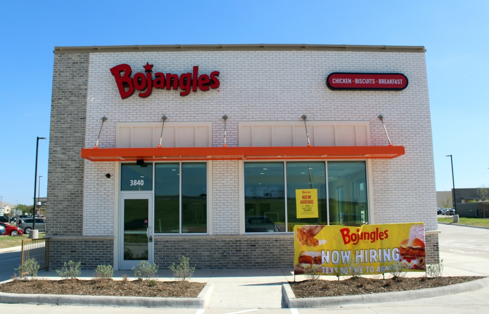 Exterior of a freestanding building featuring Bojangles signage.