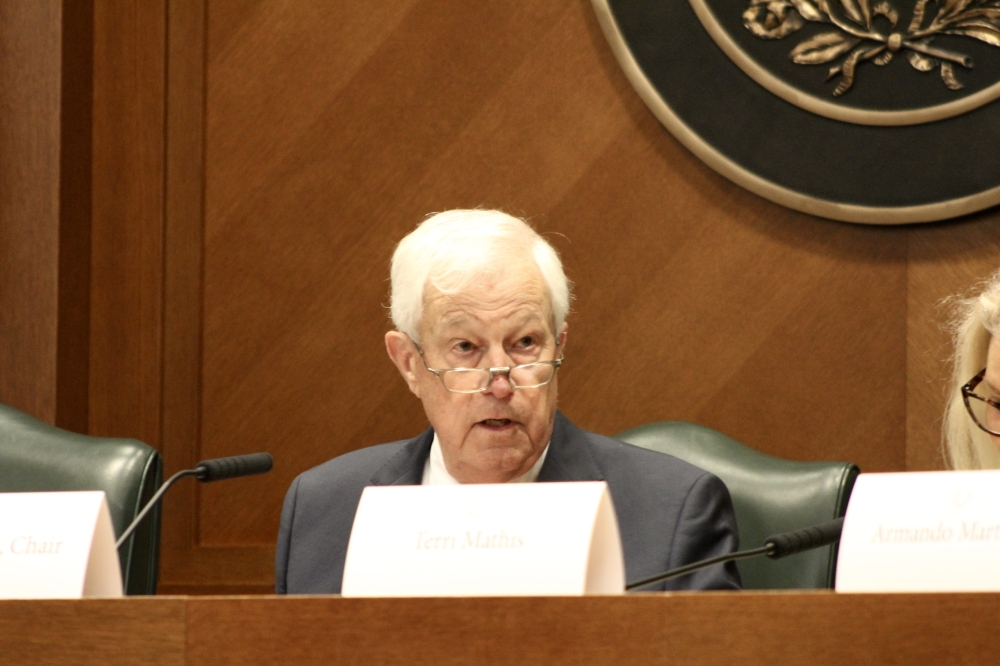 State Rep. Charlie Geren sits at the dais in a House committee hearing.