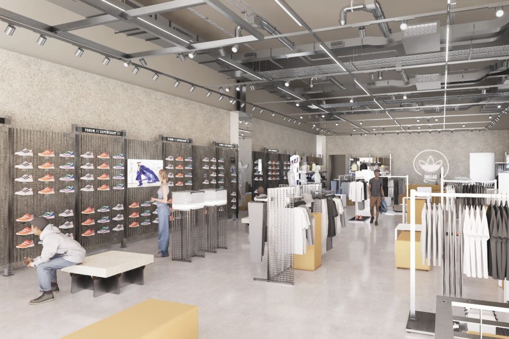 The Legacy West location will have traditional Adidas products and Dallas-area assortments. (Rendering courtesy of adidas)