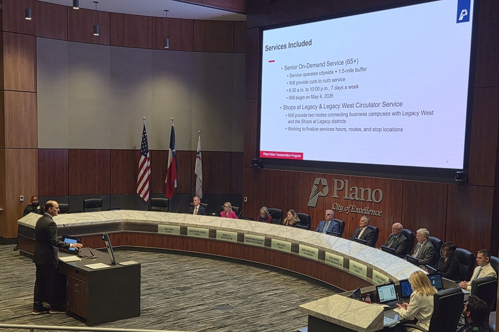 Curtis Howard, Plano's Director of Neighborhood Services, provided a presentation on the city's new transportation service at a regular city council meeting April 13. (Patricia Ortiz/Community Impact)