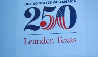 A logo featuring the text "United States of America 250. Leander, Texas."