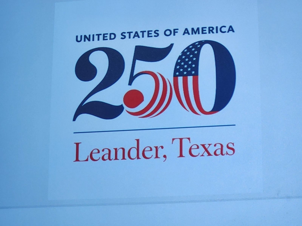 A logo featuring the text "United States of America 250. Leander, Texas."