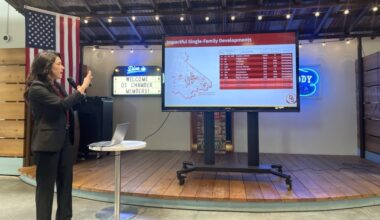 Dripping Springs ISD superintendent Holly Morris-Kuentz presented the findings of a demographic study at a State of the District presentation, which took place at a April 22 Chamber of Commerce luncheon. (Sienna Wight/Community Impact)