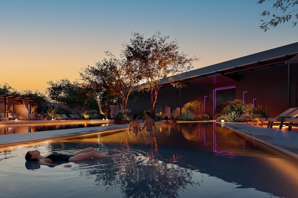Woman floating in a pool
