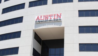 The entrance to the Austin ISD administration building