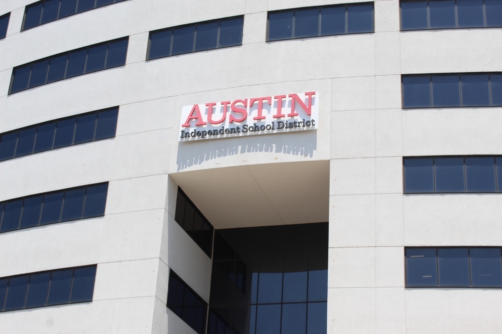 The entrance to the Austin ISD administration building