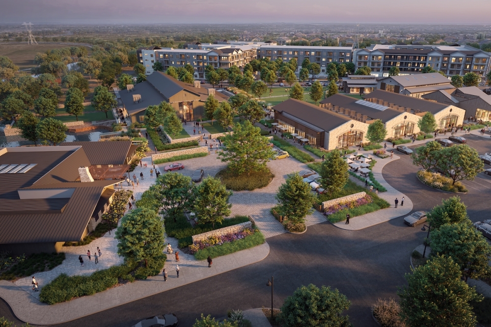 The 142-acre development will feature apartments, townhomes, retail, office space and a park. (Rendering courtesy Stillwater Capital)
