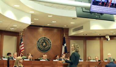 Casey Garrett, a Houston attorney and investigator hired by lawmakers, lays out a detailed timeline of the July 4, 2025, Camp Mystic flood during an April 27 hearing at the Texas Capitol in Austin. (Hannah Norton/Community Impact)