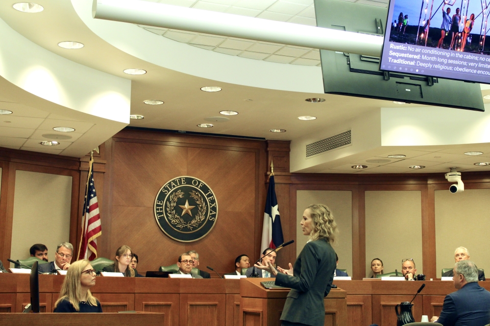 Casey Garrett, a Houston attorney and investigator hired by lawmakers, lays out a detailed timeline of the July 4, 2025, Camp Mystic flood during an April 27 hearing at the Texas Capitol in Austin. (Hannah Norton/Community Impact)