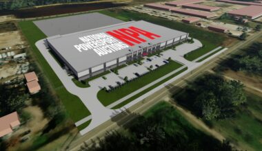 National Powersport Auctions will relocate its headquarters from Dallas to Denton. The new facility is currently in development. (Rendering courtesy National Powersport Auctions)