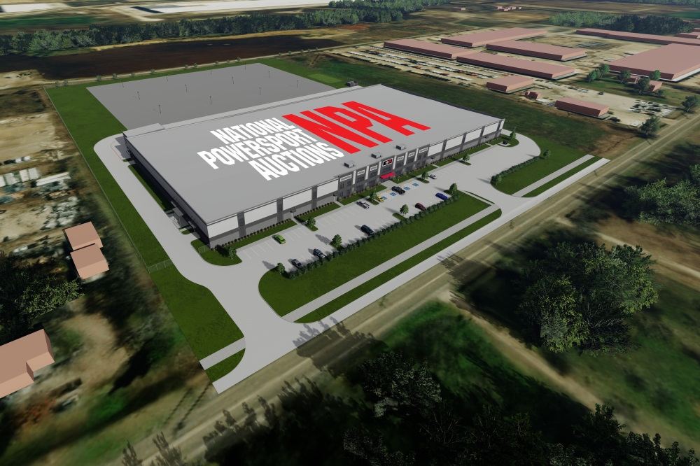 National Powersport Auctions will relocate its headquarters from Dallas to Denton. The new facility is currently in development. (Rendering courtesy National Powersport Auctions)