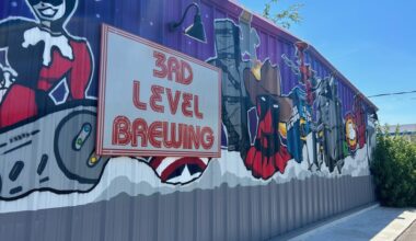 The exterior of 3rd Level Brewing includes a mural featuring comic book and video game characters. (Brooke Sjoberg/Community Impact)