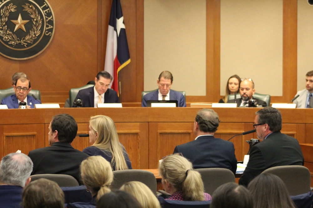 From left, Edward, Mary Liz, Britt and Richard Eastland, who own and operate Camp Mystic, answer questions from Texas House and Senate lawmakers during an April 28 hearing. (Hannah Norton/Community Impact)