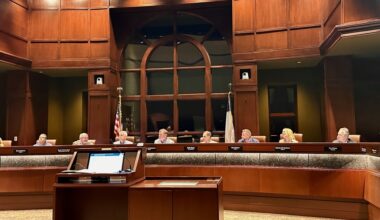 Colleyville City Council sits on the dais.