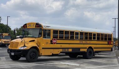 All buses in Dripping Springs ISD's 91-bus fleet are fitted with three-point seatbelts. (Elle Bent/Community Impact)